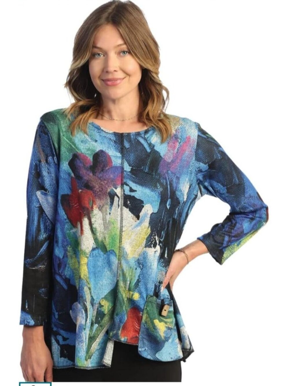 Jess & Jane Morning Glory Abstract Floral Art-To-Wear Tunic Top  Size 1X Artsy